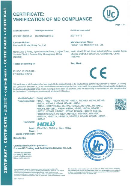 Chiny Foshan Hold Machinery Co., Ltd. Certyfikaty
